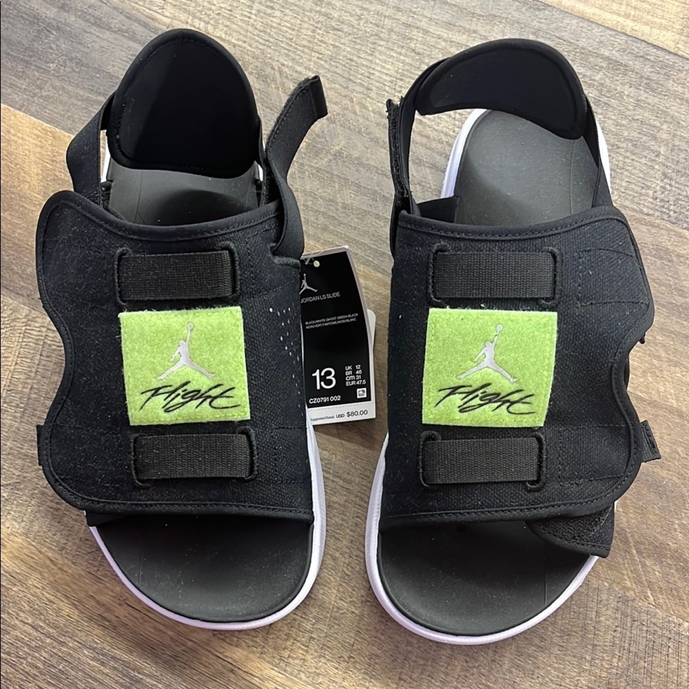 Jordan Black and Green Sport Sandals with Velcro Closure